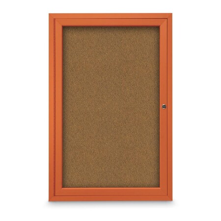 United Visual Products Slim Enclosed Corkboard, 18"x24", Gold Alum Frame/Cobalt UVEB1824-GOLD-COBACC